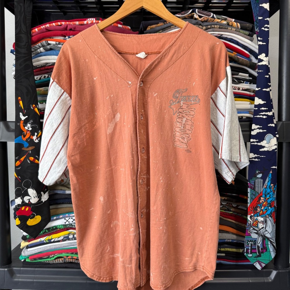 Vintage Orange Texas Longhorns Baseball Jersey T-Shirt XL Has Marks